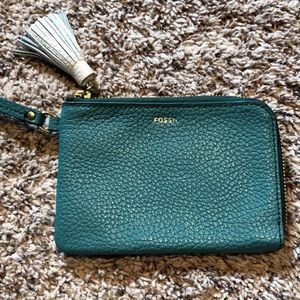 Fossil teal color wristlet